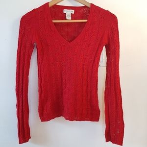 Banana Republic Cable & Lace V-neck Knit in Red